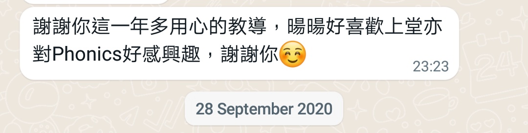 家長感謝長期 Phonics 教導 截圖